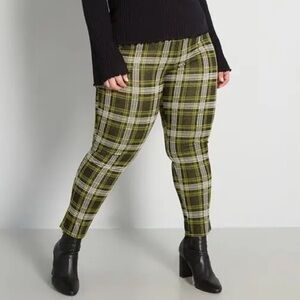 ModCloth Plaid Pull on Ankle Pants in Green Yellow Black Pop Punk Grunge Size XS